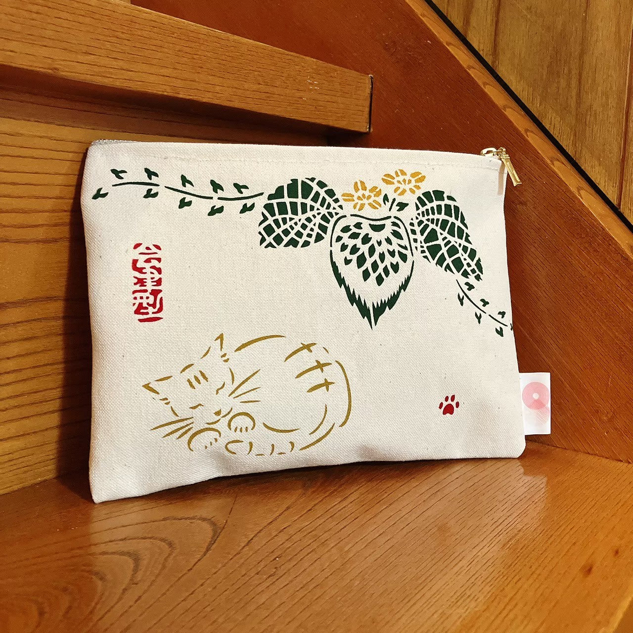 会津型フラットポーチ(猫と桐)