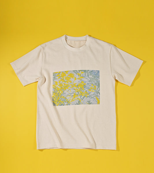 Kyo-Yuzen upcycled Gold T-shirt (- Rinpa flowers -)