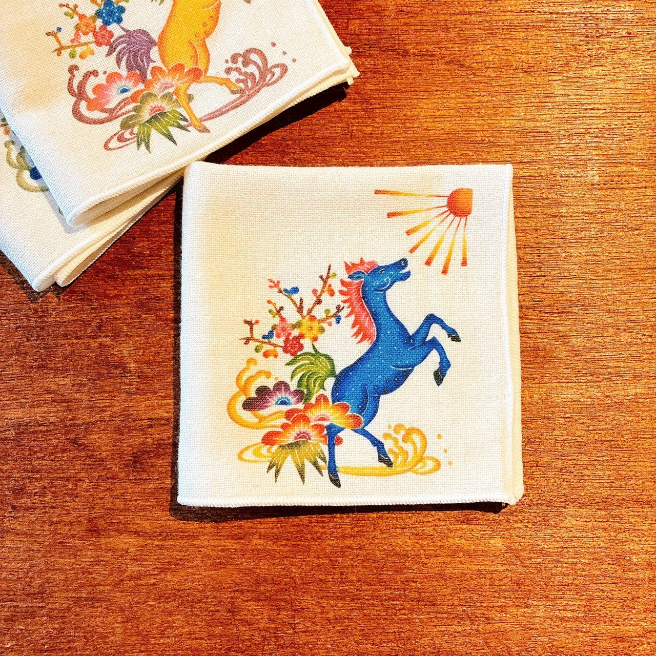 昇り馬（琉球紅型ハンカチ）